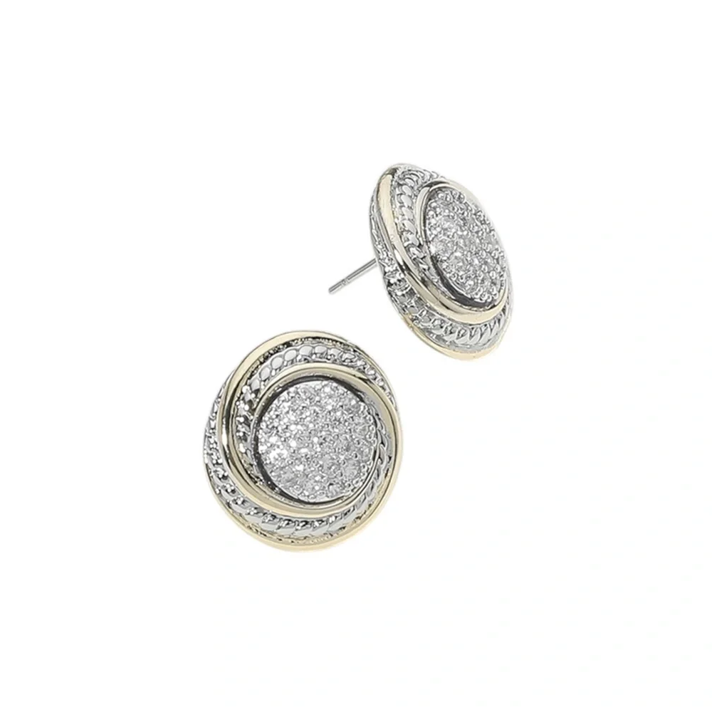 Elegant 14K Gold Plated Two Tone Stud Earrings